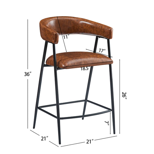 Counter Stools (Set of 2), Upholstered Counter Stools With Iron Frame, Backrest, Footrest, Arm Counter Stools For Home Bar, Kitchen Counter - Brown
