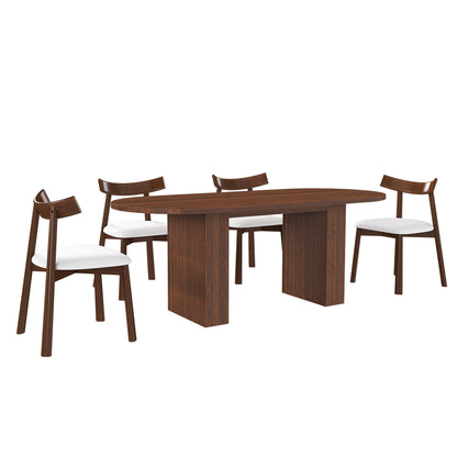 Oval Dining Table Set For 6 With 4 Chairs - Walnut