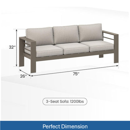 All-Weather Patio Sofa With Cushions, 3 Seat Outdoor Couch