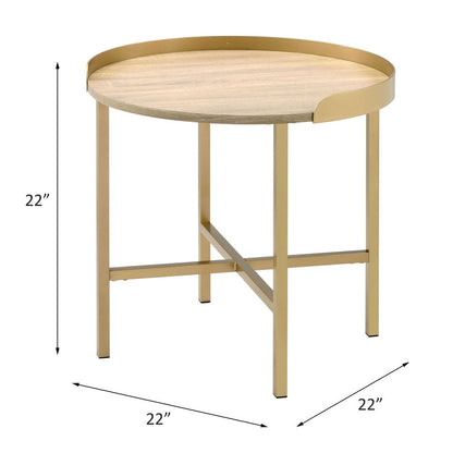 Mithea - End Table - Oak Table Top & Gold