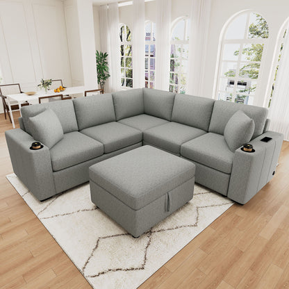 Sectional Sofa Convertible Pull-Out Sofa Bed With A Movable Storage Ottoman For Living Room
