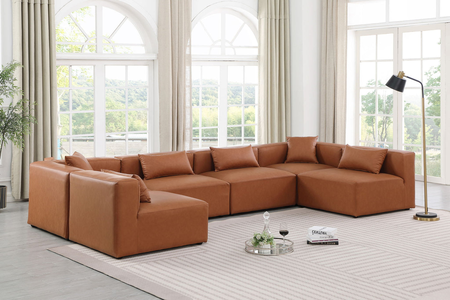 Cube - 6 Piece Modular Armless Sectional - Cognac
