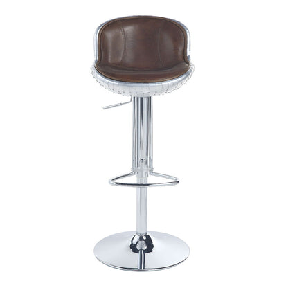 Brancaster - Adjustable Stool With Swivel - Vintage Brown Top Grain Leather & Aluminum