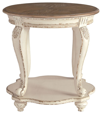 Realyn - Round End Table - White / Brown