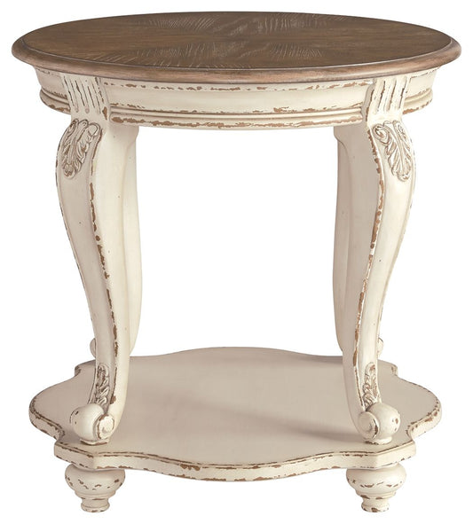 Realyn - Round End Table - White / Brown