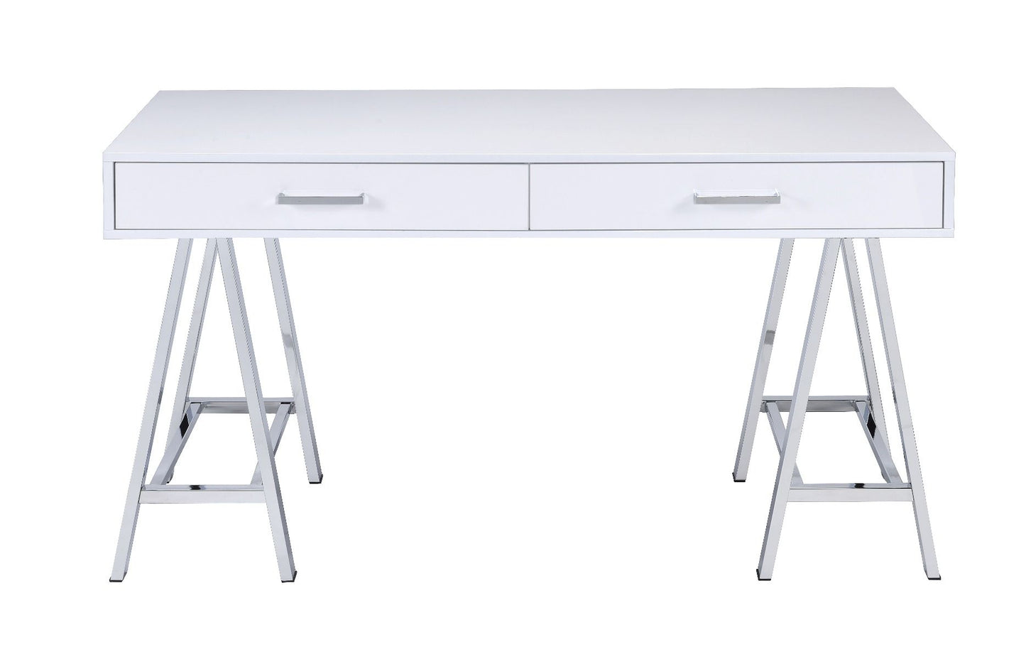 Coleen - Writing Desk With USB - White High Gloss & Chrome