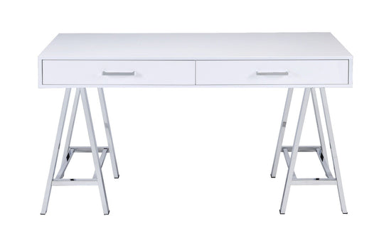 Coleen - Writing Desk With USB - White High Gloss & Chrome