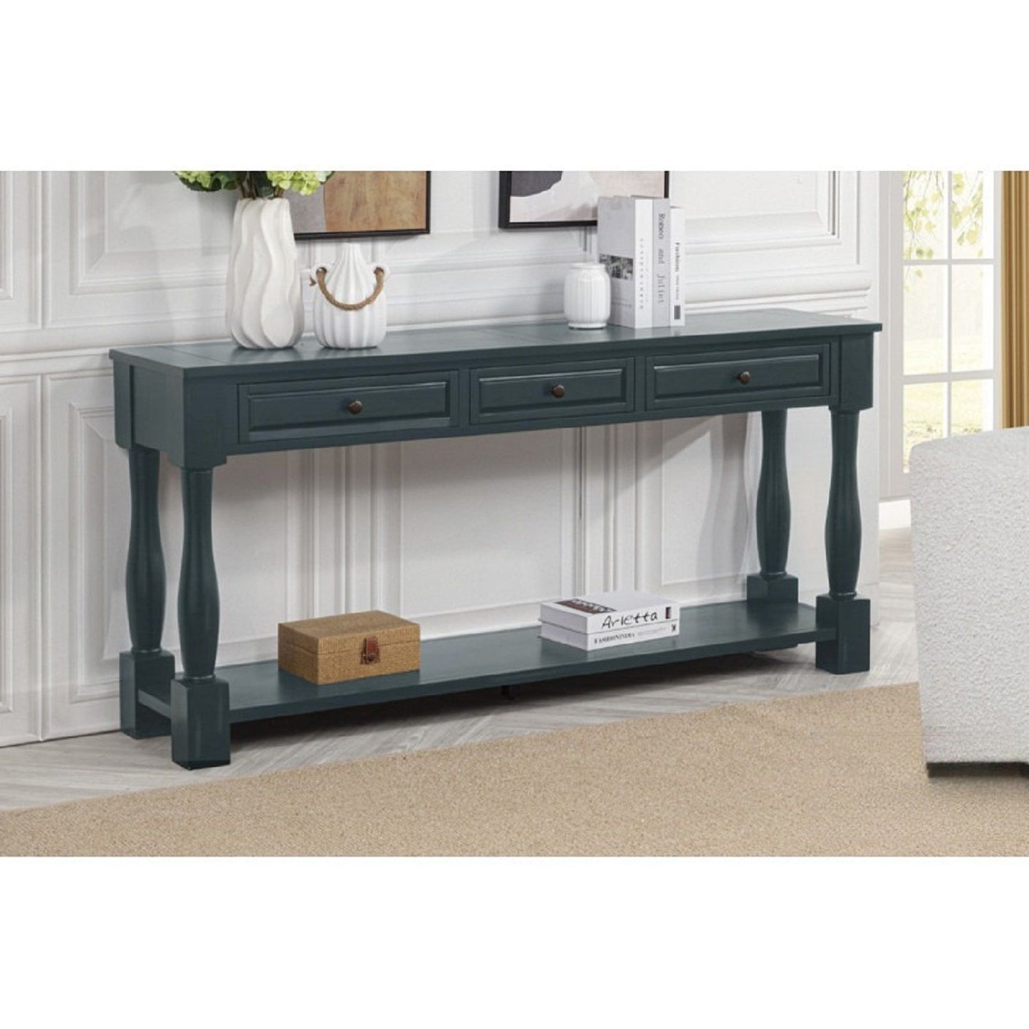 Long Console Table With Drawers And Shelf