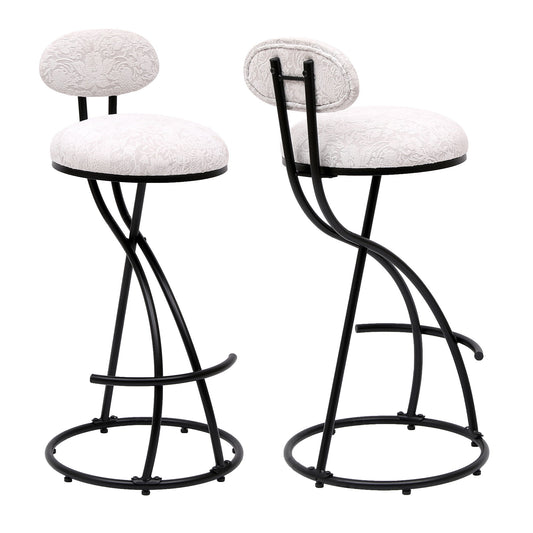Round Print Bar Stools Upholstered Chairs For Kitchen (Set of 2)
