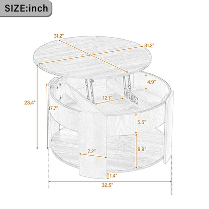 Round Lift Top Coffee Table With Hidden Storage