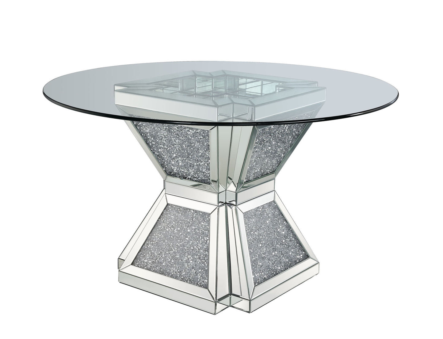Noralie - 31" Dining Table - Clear Glass, Mirrored & Faux Diamonds