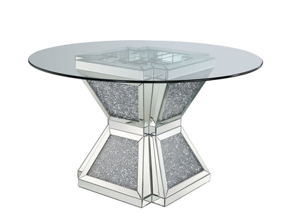 Noralie - 31" Dining Table - Clear Glass, Mirrored & Faux Diamonds