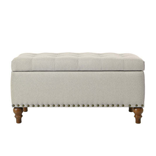 Upholstered Ottoman With Storage And Rivet Trim