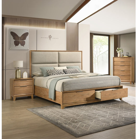 1 Piece 5 Drawer Tall Chest Bedroom Furniture - Natural Wood