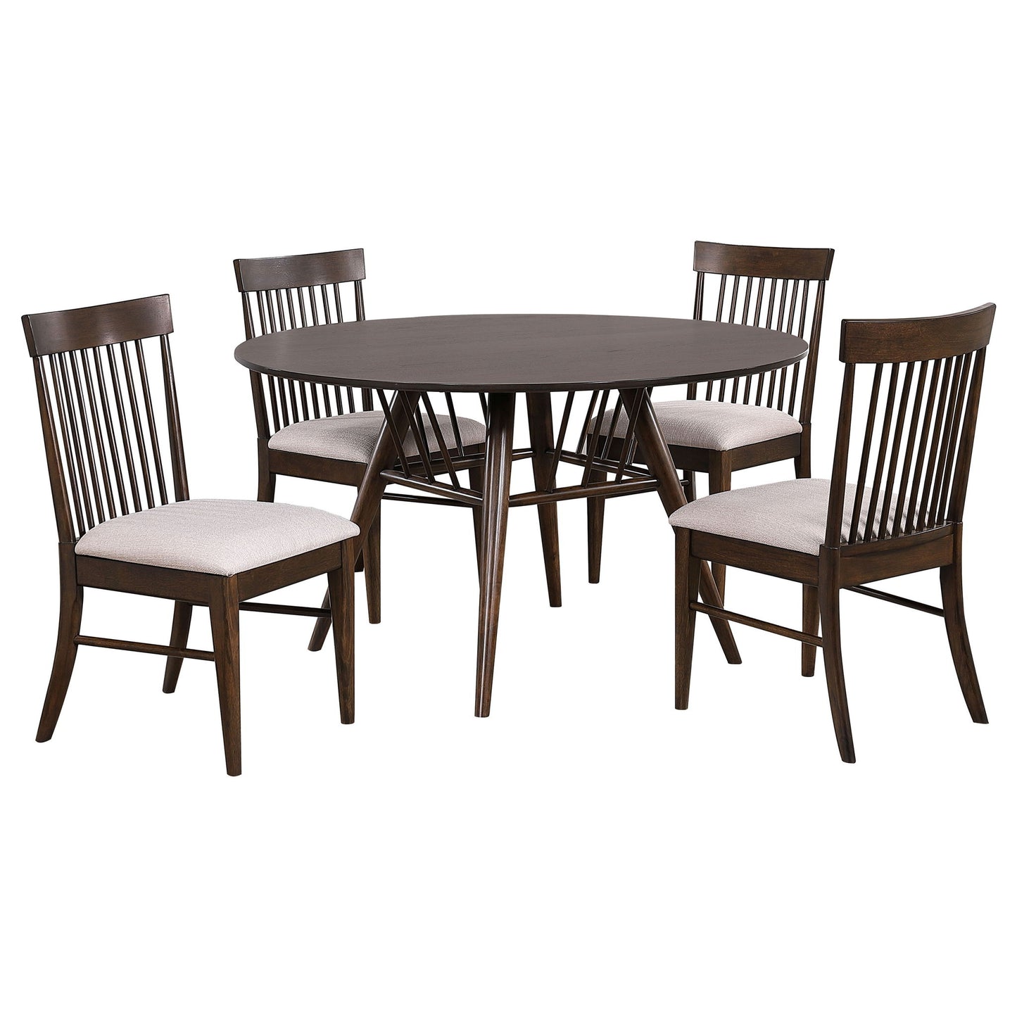 Shirley - 5 Piece Round Dining Table Set With Cushioned Chairs - Dark Walnut