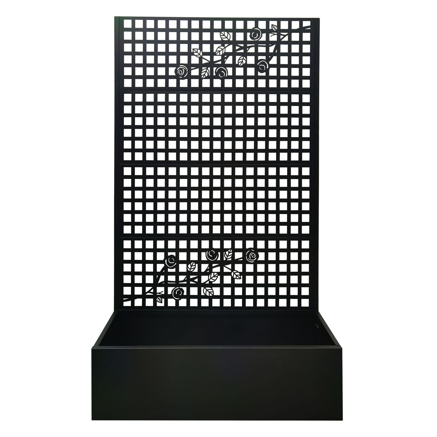 Planter Box With Trellis, Outdoor Raised Garden Bed With Privacy Screen Lattice Panels For Patio - Black