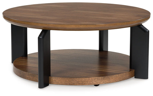 Kraeburn - Round Cocktail Table - Brown / Black