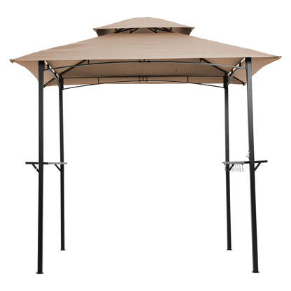 Outdoor Grill Gazebo With Double Tier Soft Top Canopy, Steel Frame, Bar Counters & Hook