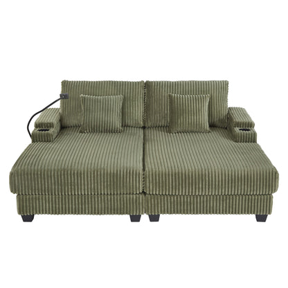 Modern Chaise Sofa With Adjustable Backrest, Cup Holders, Phone Holder & Storage Compartments For Living Room