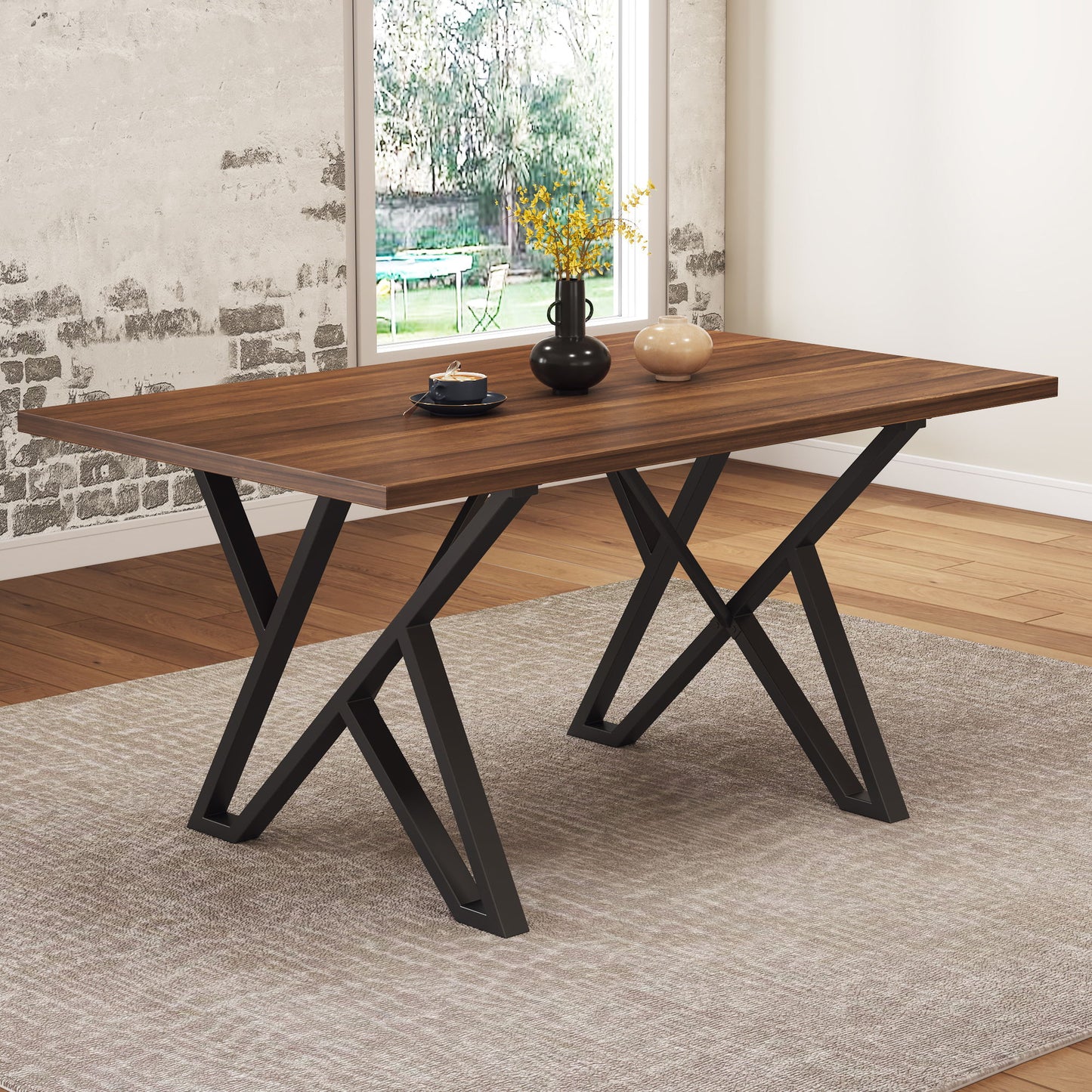 Industrial Style Indoor Dining Table With Metal Legs - Walnut / Black