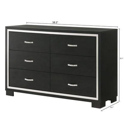 6 Drawer Dresser With Handles Bedroom Furniture - Black