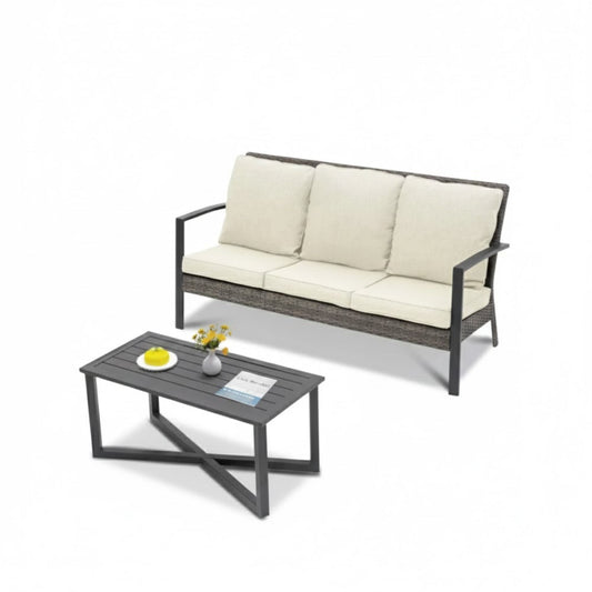 2 Piece Patio Set With Cushions & Coffee Table