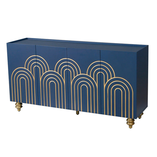 Modern Fluted Sideboard Buffet With Storage, Curve Element, 4 Doors With Adjustable Shelves