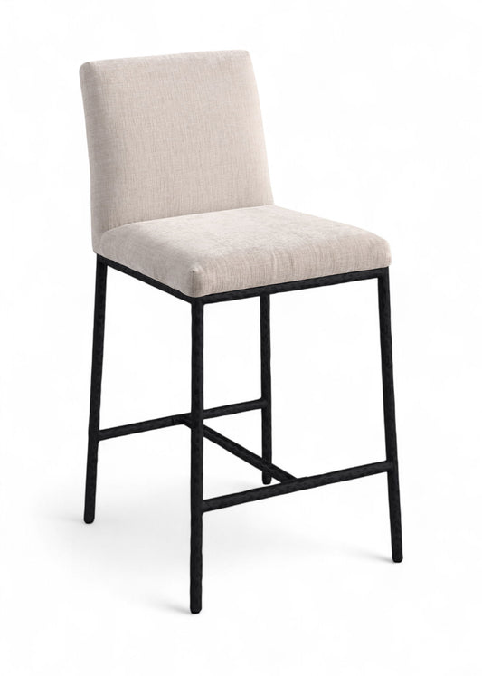 Reeves - Chenille Fabric Upholstered Counter Stool (Set of 2) - Black Base