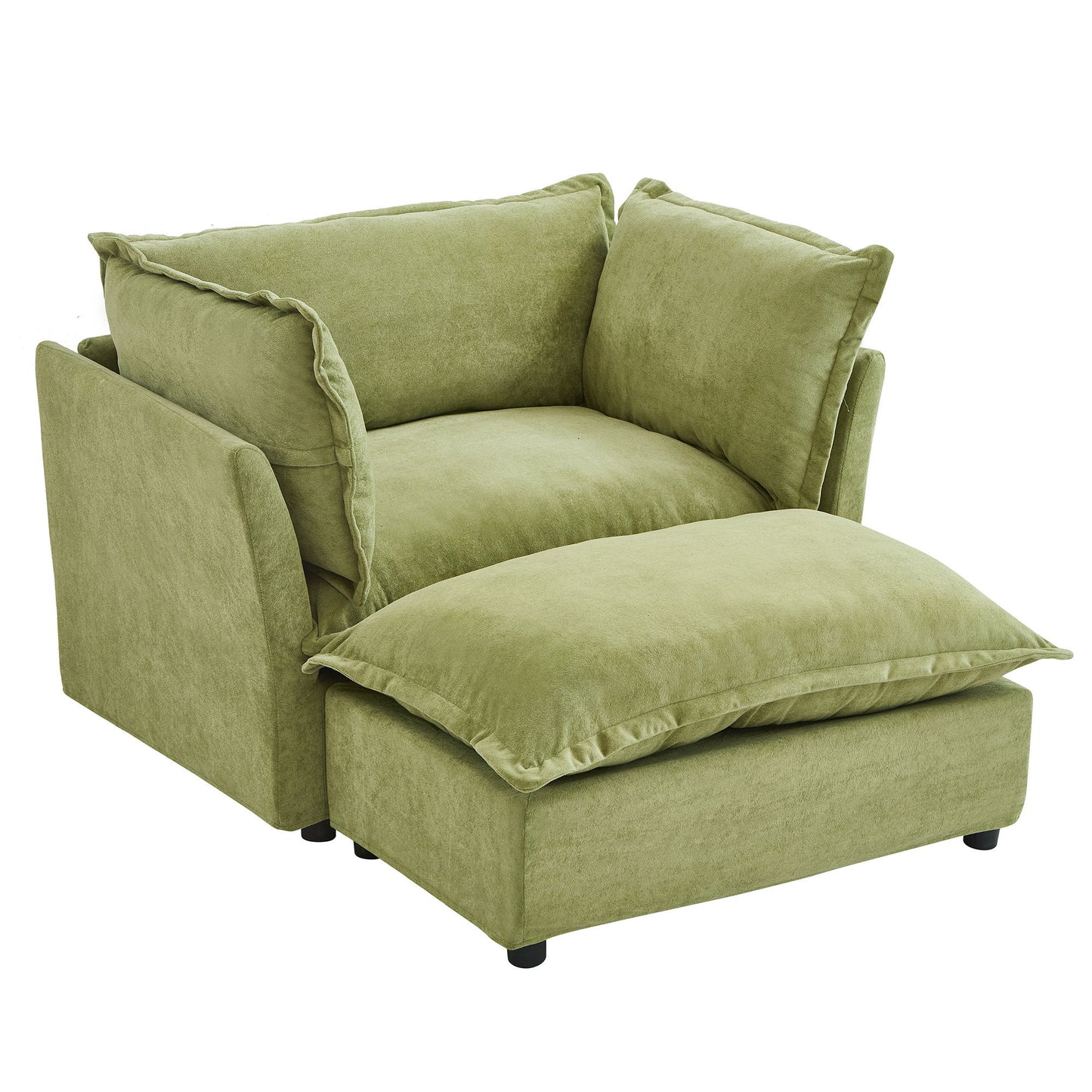 Modern Cozy Upholstered Armchair Sofa With Movable Ottoman