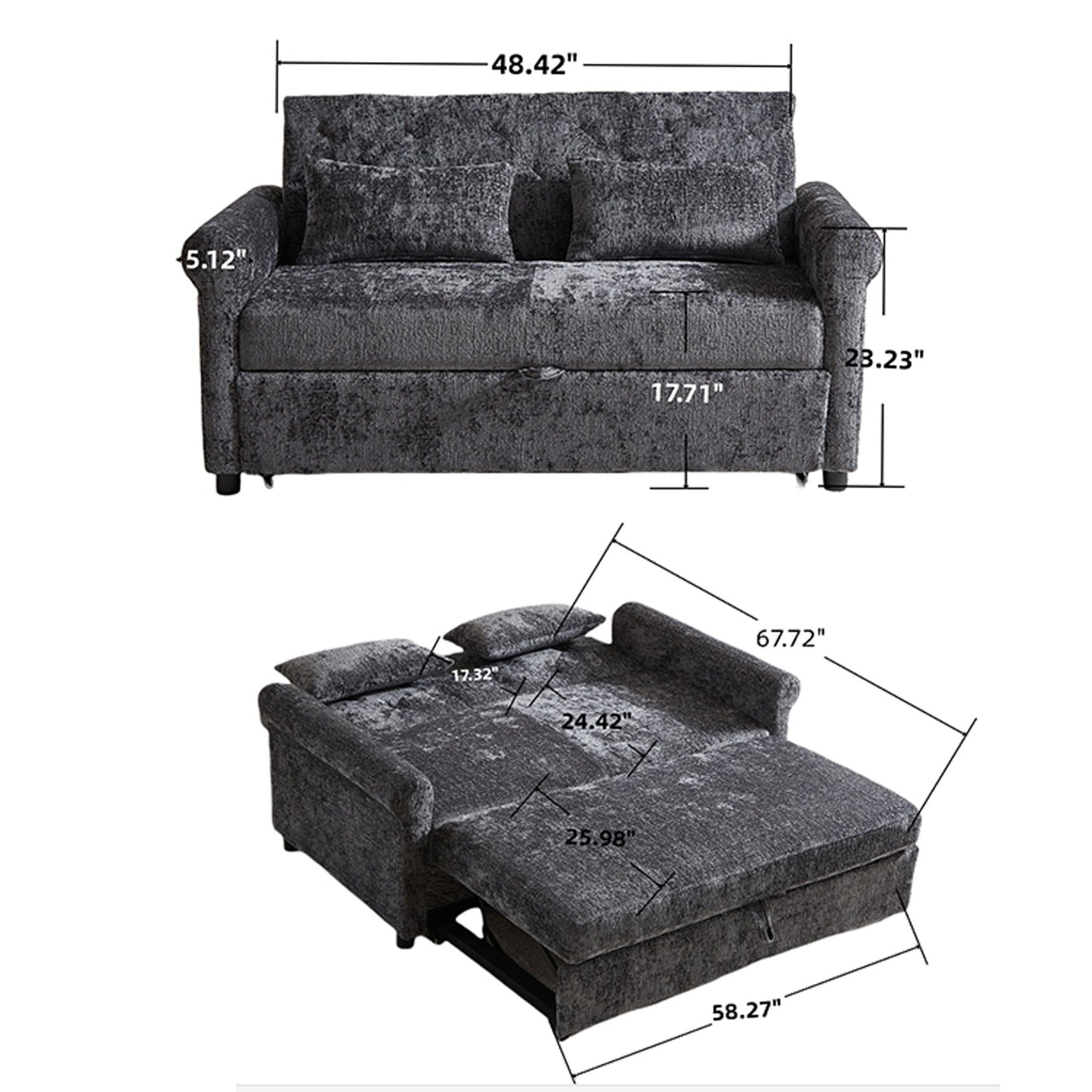 Loveseat Sofa Bed, Pull - Out Couch Sleeper & 2 Pillows