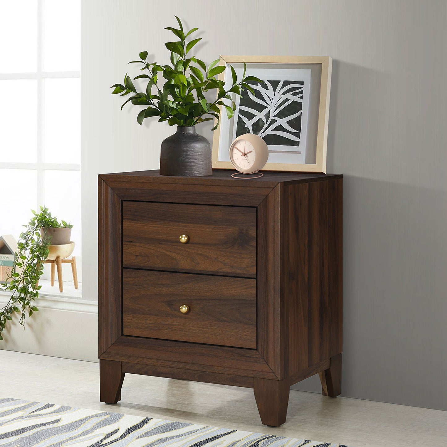 Anza - 2 Drawer Nightstand Bedside Table With Smooth Storage - Walnut