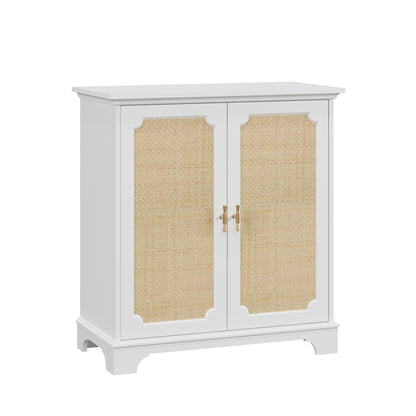 Rattan Decorated Sideboard Buffet Storage Liquor Cabinet - White