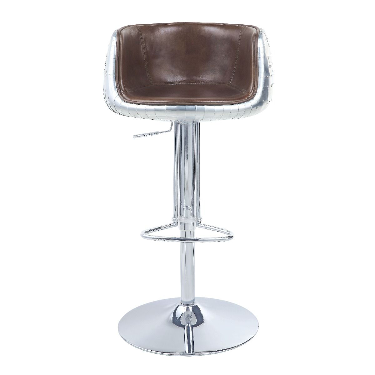 Brancaster - 41" Adjustable Stool With Swivel - Vintage Brown Top Grain Leather & Aluminum