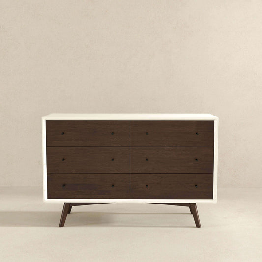 Dresser 6 Drawer - Dark Brown / White