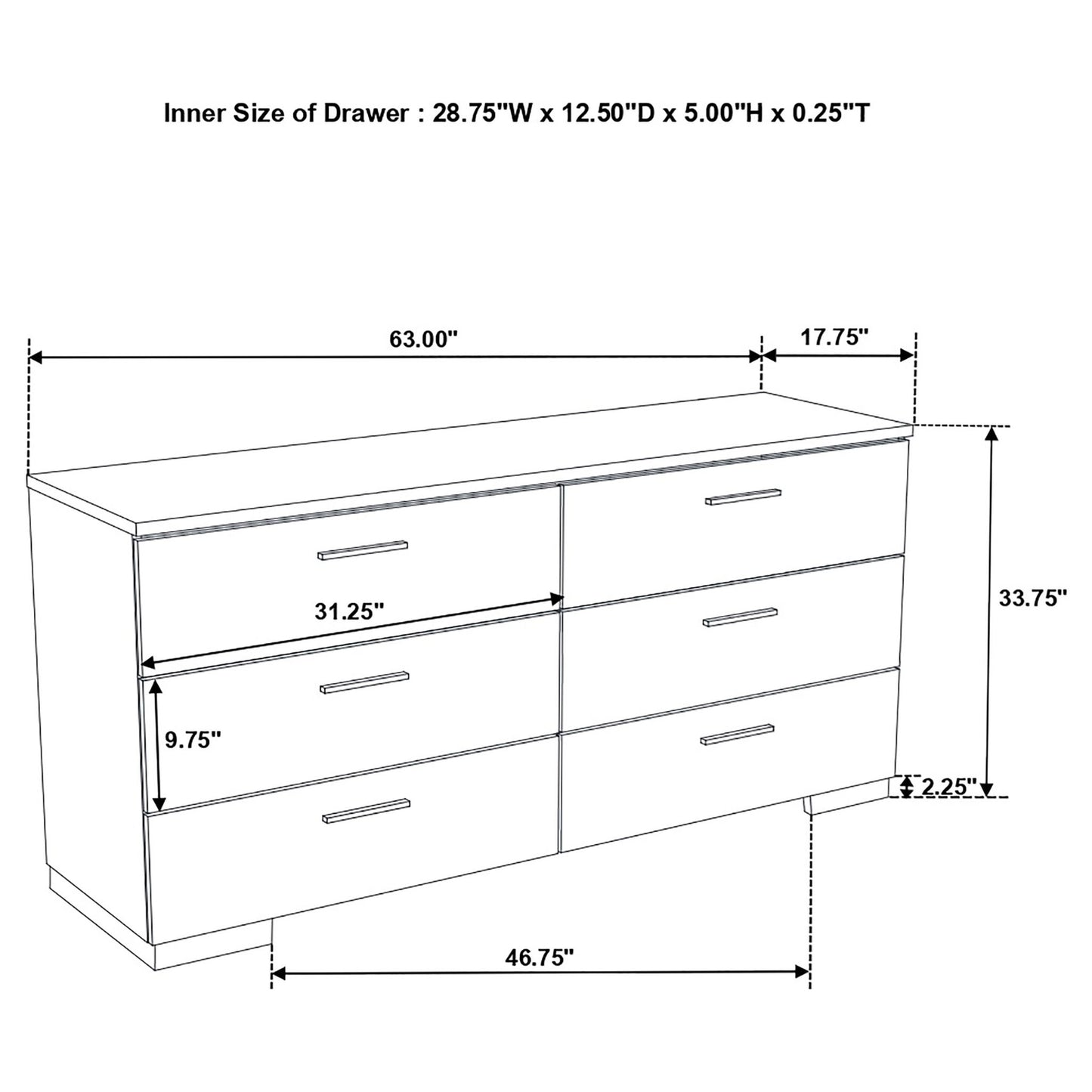 Dulcey - 6 Drawer Dresser With Accents, Bedroom Storage - Gloss White