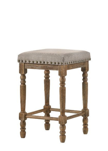Farsiris - Counter Height Stool (Set of 2) - Beige Fabric & Weathered Oak