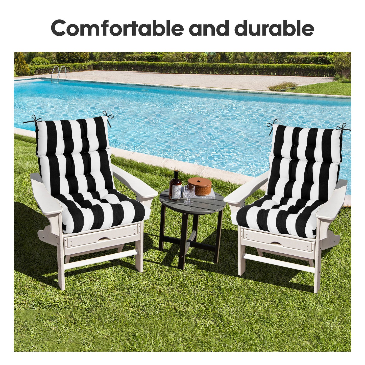 2 Piece High Back Patio Chair Cushion Set, Tufted Adirondack And Rocking Chair Cushions