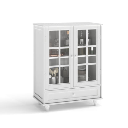 Minimalist Buffet Cabinet With Double Glass Doors And Drawer