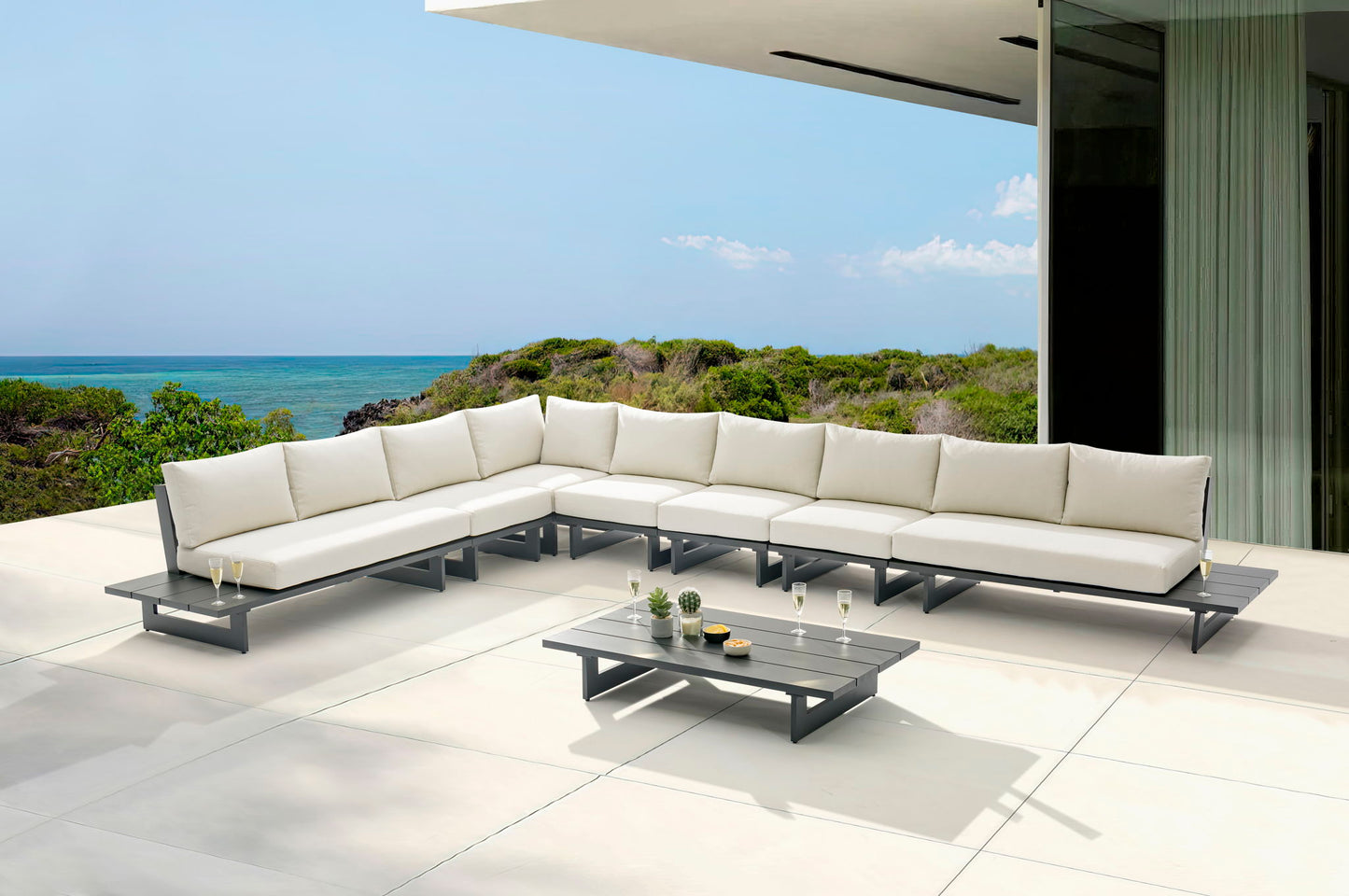Maldives - 7 Piece Water Resistant Outdoor Patio Modular Sectional With Gray Base