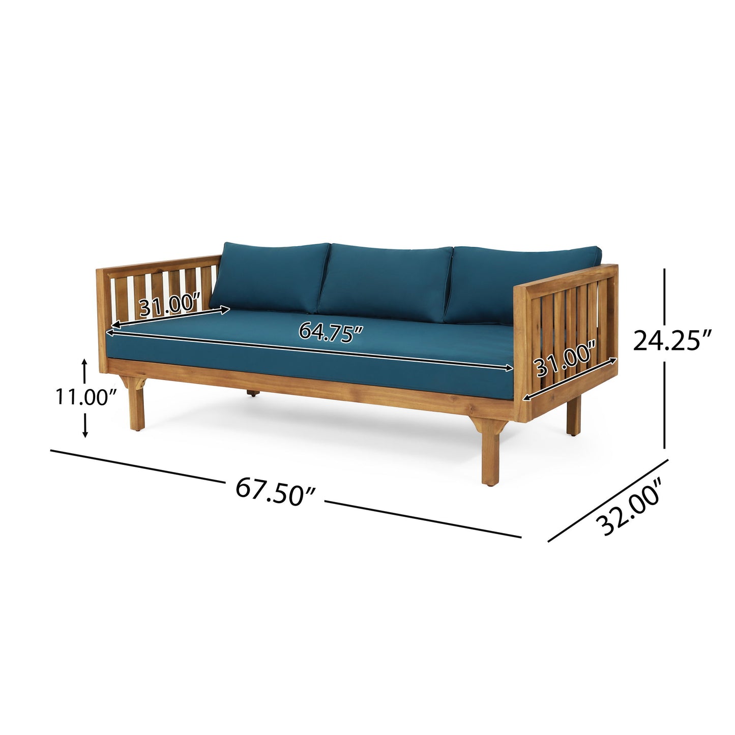 Claremont - 3 Seater Daybed Teak Acacia Wood Water Resistant Cushions