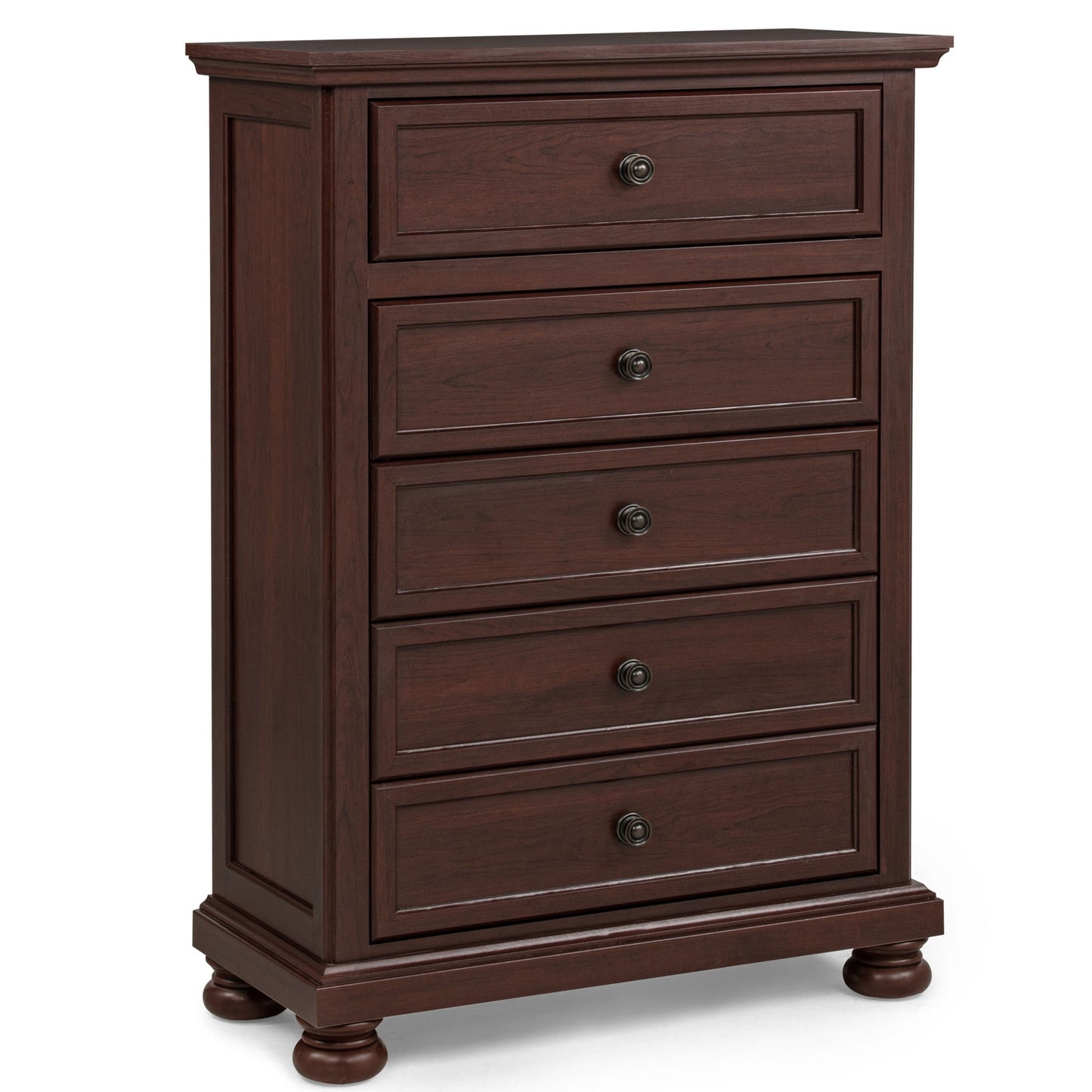1 Piece Tall Chest, 5 Drawer Storage Bedroom Furniture - Brown / Cherry