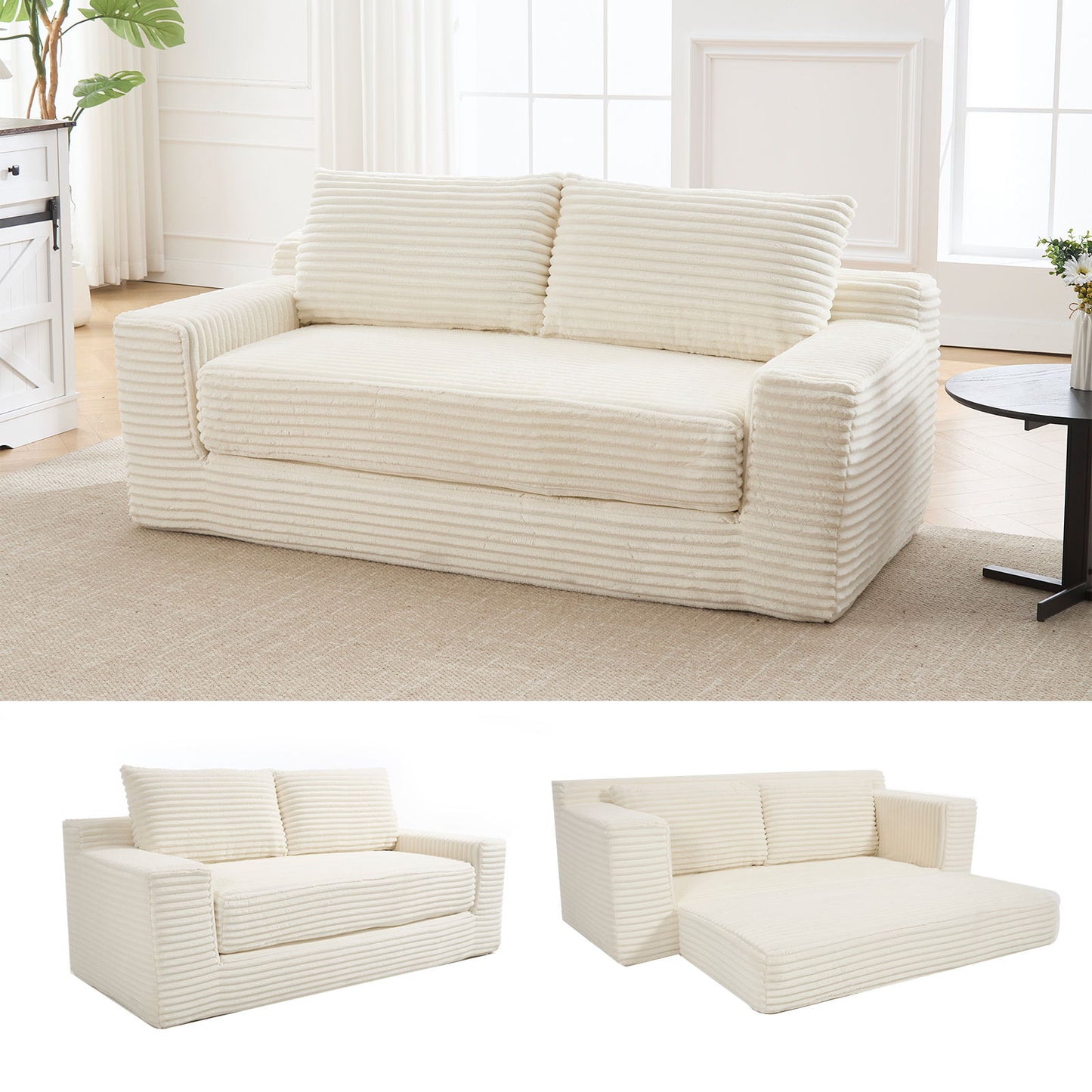 Convertible Loveseat Sofa Bed With Memory Foam & Steel Frame