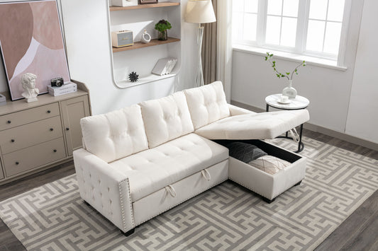 Reversible Sectional Storage Sleeper Sofa Bed, L-Shape 2 Seat Sectional Chaise With Storage, Skin-Feeling Fabric