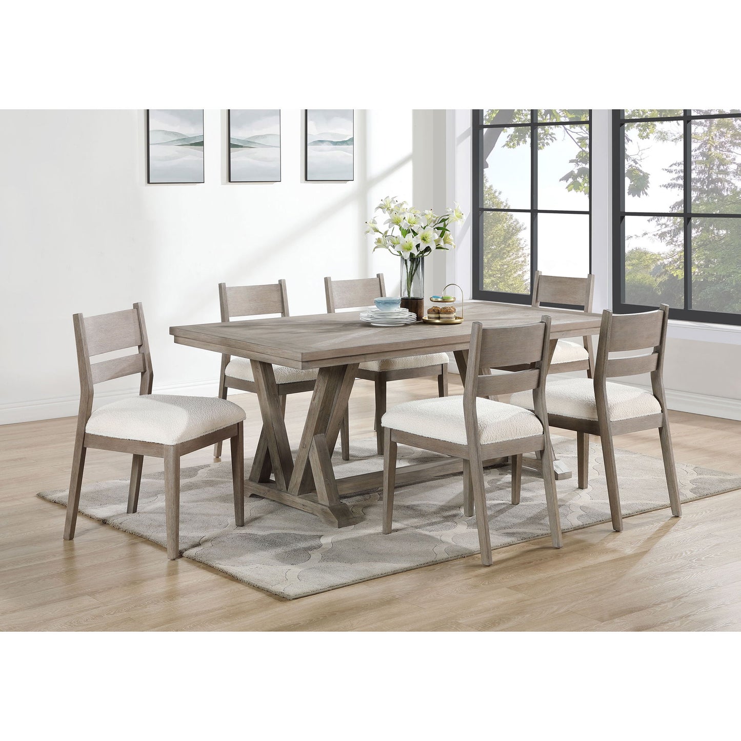 Ruston - 7 Piece Rectangular Dining Table Set - Gray
