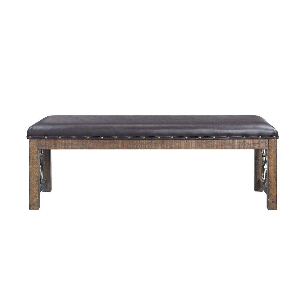 Raphaela - Bench - Black Synthetic Leather & Weathered Cherry