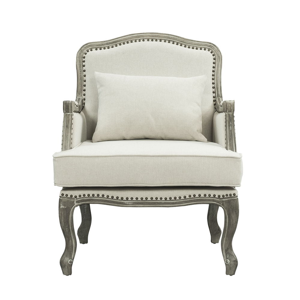 Tania - Chair With Pillow - Cream Linen & Gray