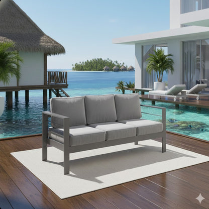 All-Weather Patio Sofa With Cushions, 3 Seat Outdoor Couch