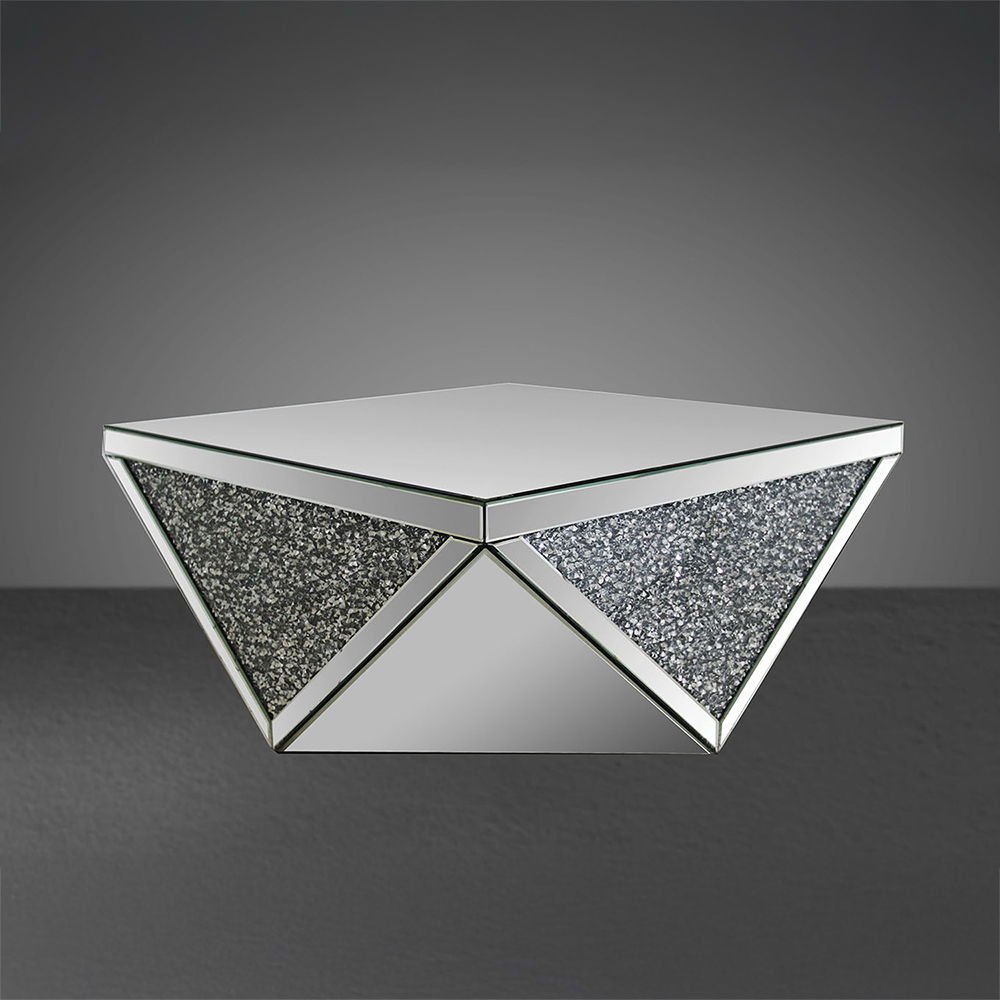 Noralie - 38" Square Coffee Table - Mirrored & Faux Diamonds