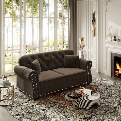 Upholstered Chesterfield Sofa With Nailhead Trim And Rolled Armrests