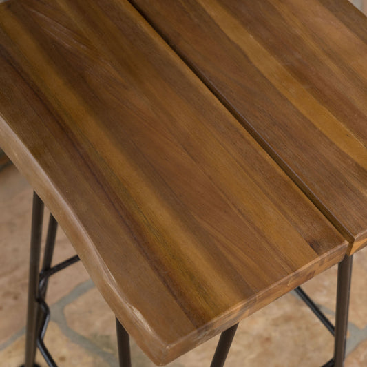 Outdoor Barstool With Angled Metal Legs - Brown